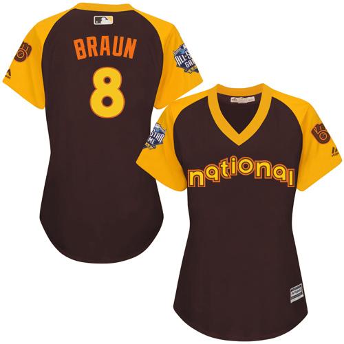 Brewers #8 Ryan Braun Brown 2016 All-Star National League Women's Stitched MLB Jersey